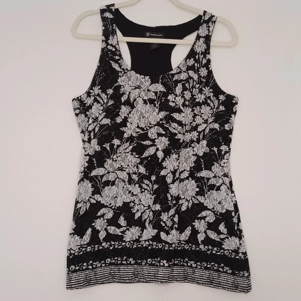 Women's I.N.C. Black& White/Silver Tank with Rough Exterior Material Size Large - Picture 1 of 8